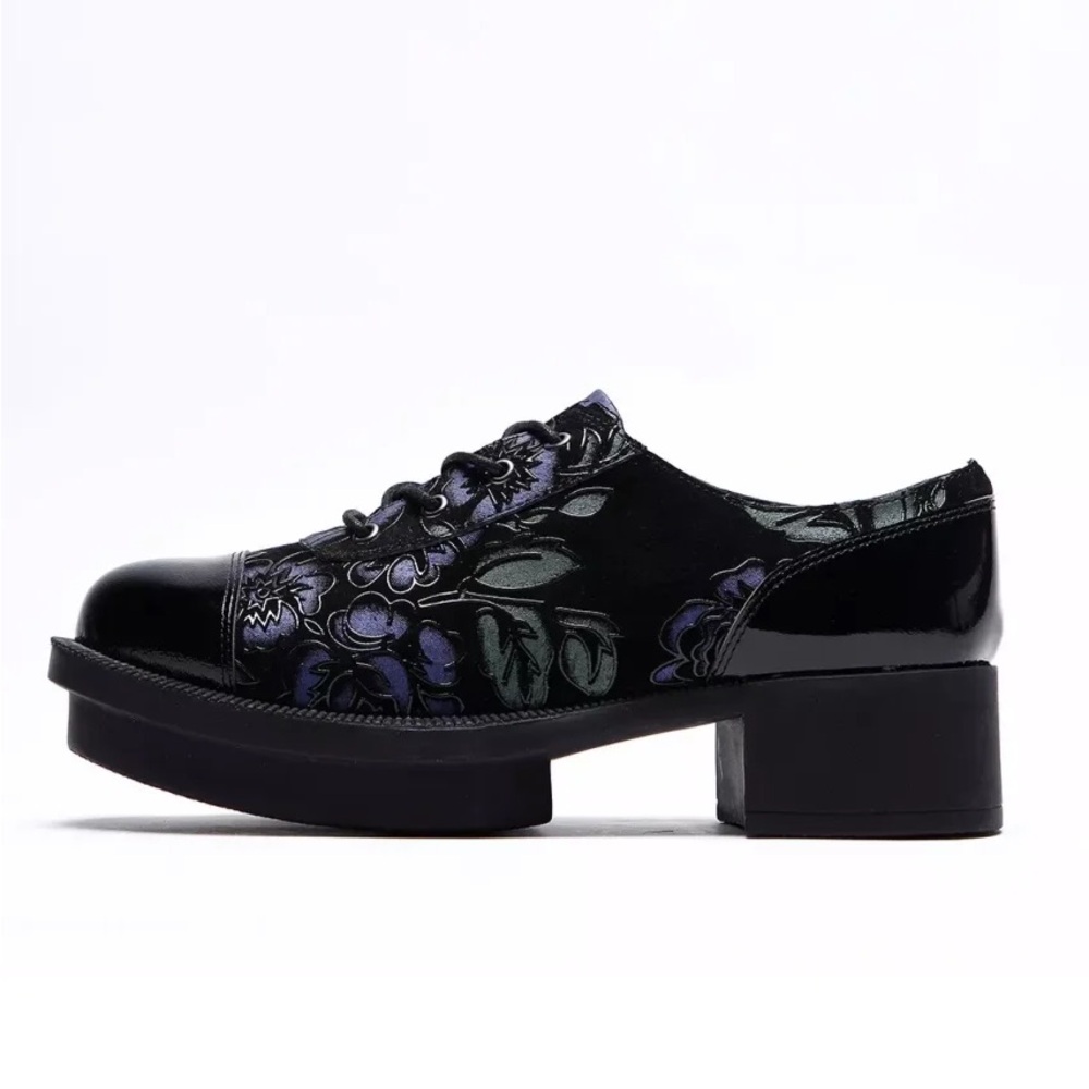 Floral Black Women's leather lace platform Oxford size8/39